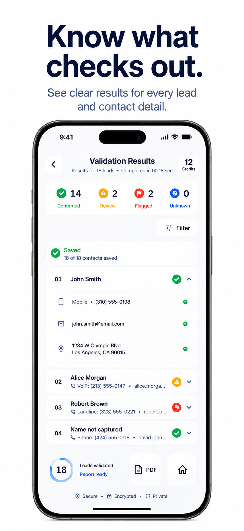 ZeroScanX Results: phone, email and address findings grouped by contact