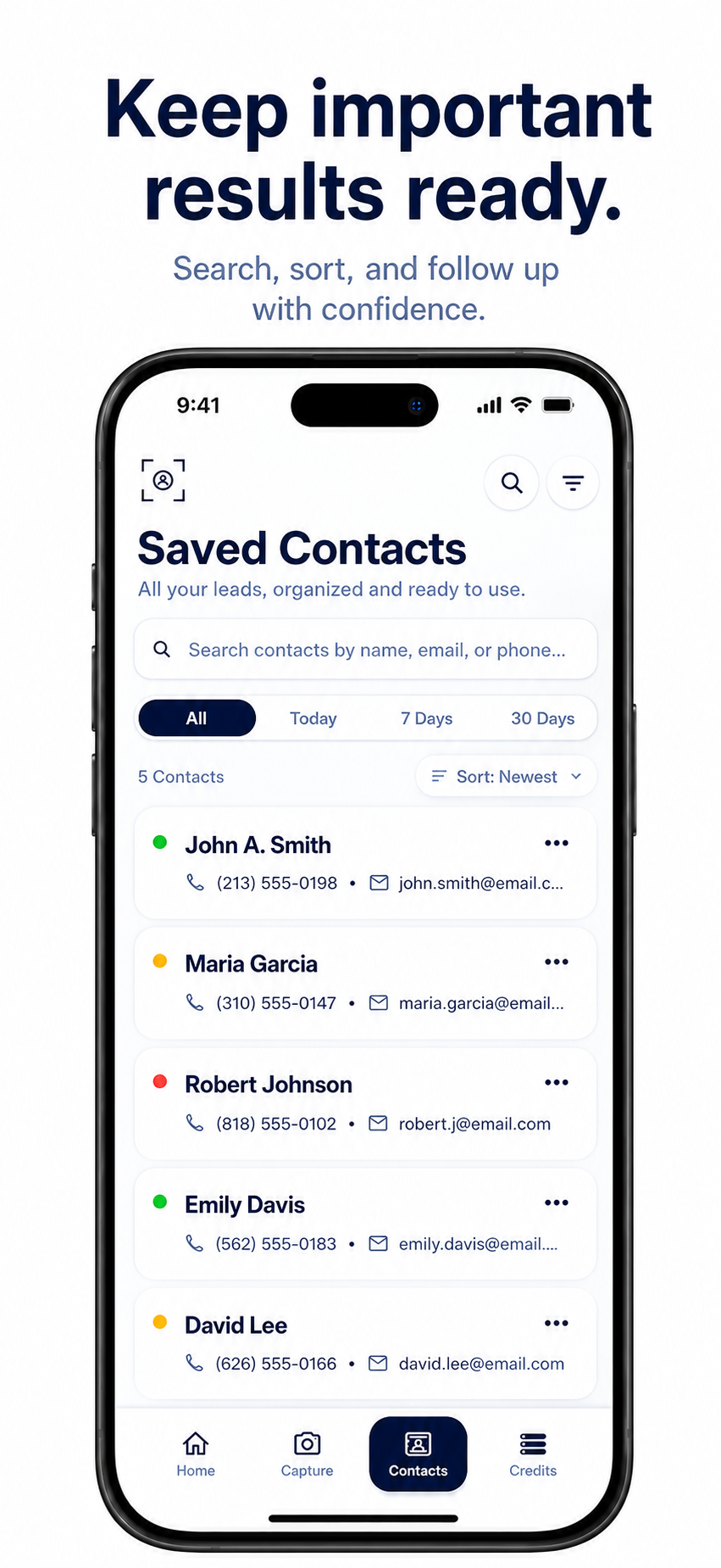 Saved Contacts: search, sort and filter your contact list